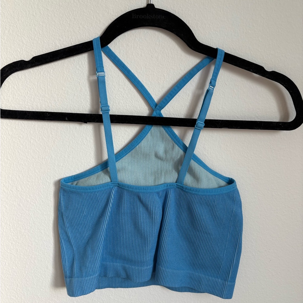 Blue Ribbed Athletic Crop Top - Picture 2 of 3